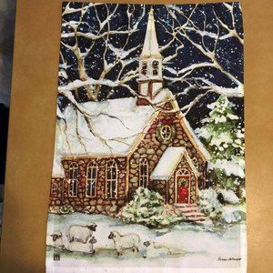 🌷Susan Winget Stone Church in the Snow Garden Flag🌷